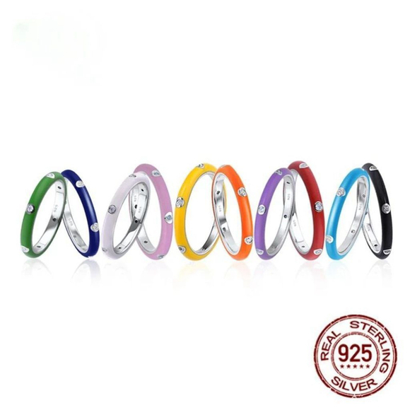 NEW Unisex White Enamel Pave Diamond Sterling Silver Band Ring Size 10 - Picture 8 of 8